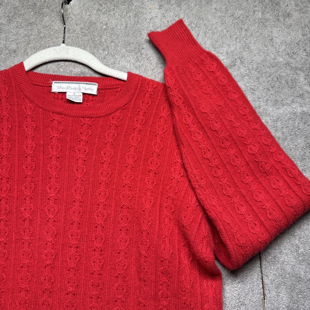 White Wheeler Martha 100% Cashmere‎ Sweater Women's Small Red Cable Knit Classic